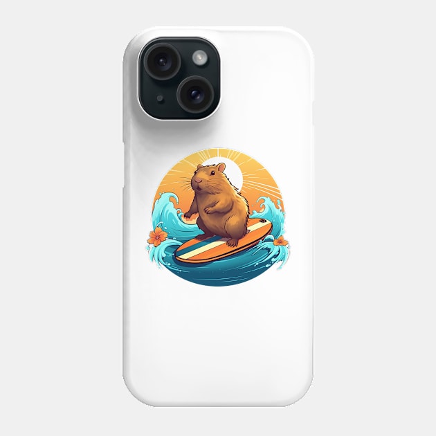 Surfing Happy Capybara Phone Case by Kona Cat Creationz