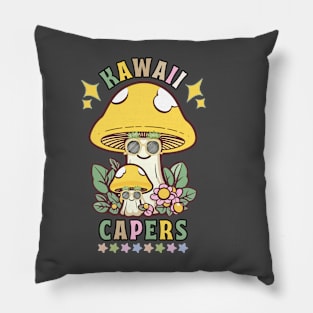 Kawaii Capers: Mushroom Party Vibes Pillow