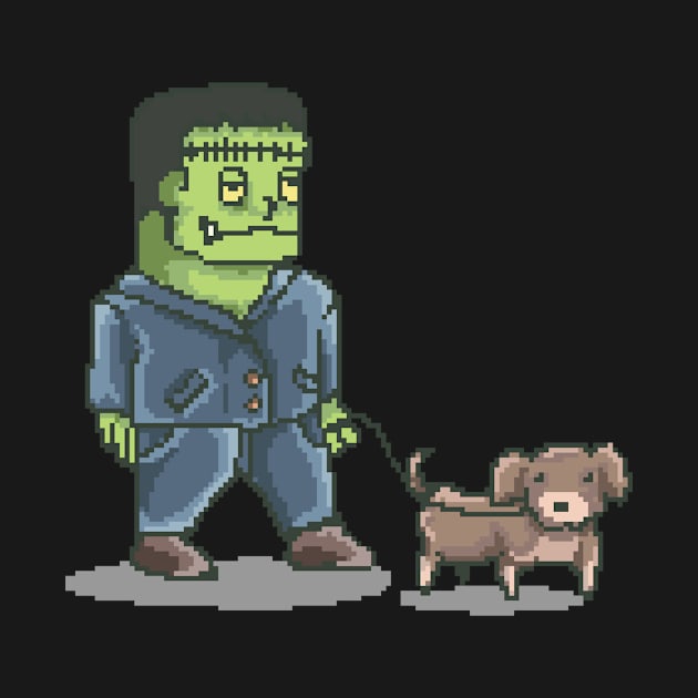 Retro Pixel Frankenstein Dog Walker by Rebus28