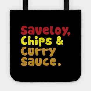 Saveloy, Chips & Curry Sauce. Tote