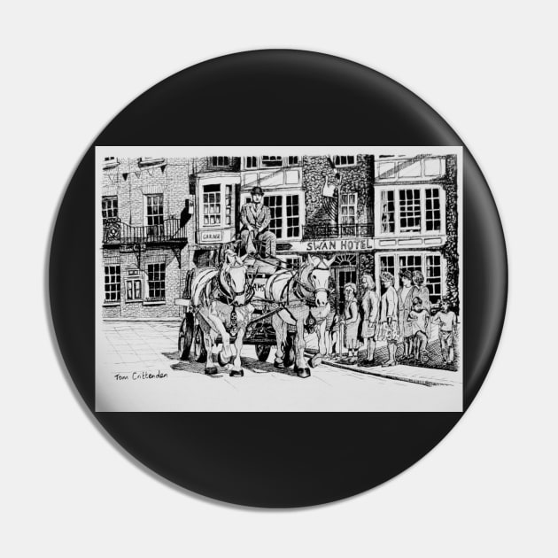 Swan Hotel Southwold Ink Sketch Pin by TomCrittenden