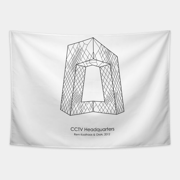 Rem Koolhaas Architect Building Black Outline Tapestry by AtifSlm