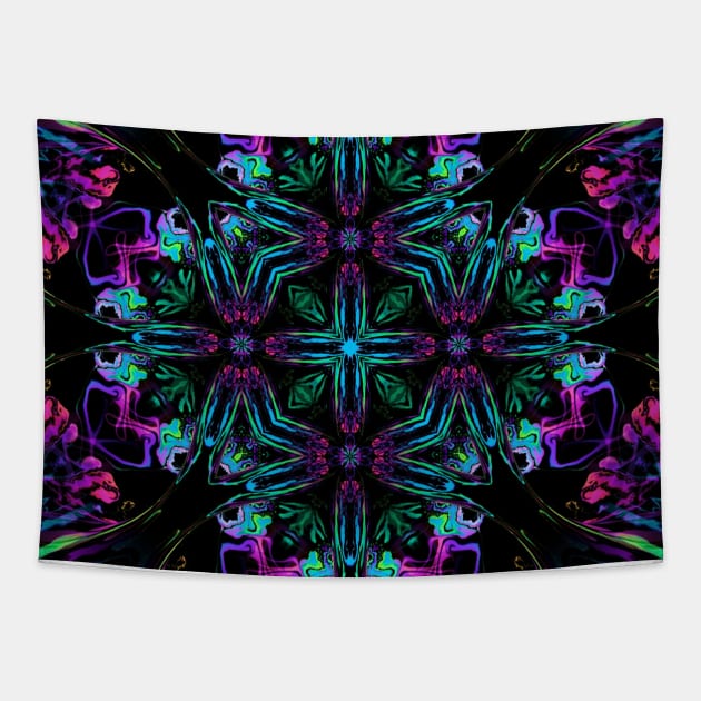 Neon Floral Flower Mandala Tapestry by Moon Art