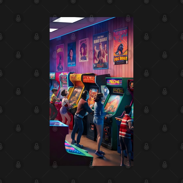 80s kids in game shop by Spaceboyishere