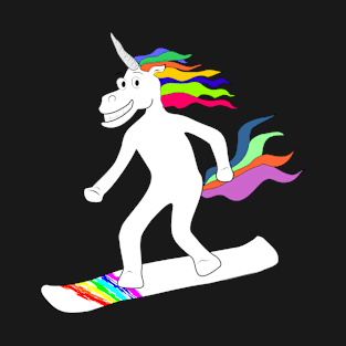 Snowboarding unicorn rainbow colored T-Shirt