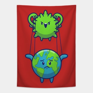 Corona Virus Controlling World Cartoon Tapestry