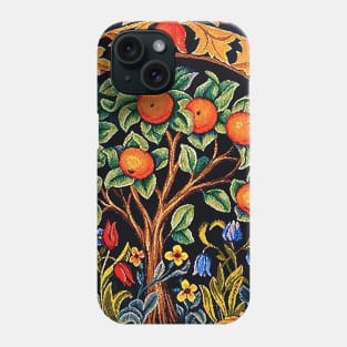 ORANGE TREE WITH GREEN LEAVES ,FRUIT BRANCHES,FLOWERS Art Nouveau Floral in Black Phone Case