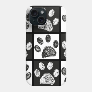 Black and white square with doodle paw print Phone Case