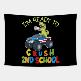 Dinosaur Student On Truck I'm Ready To Crush 2nd Grade Class Tapestry