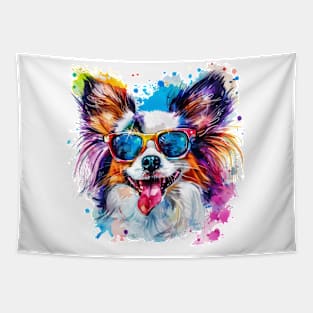 Papillon with Sunglasses (Watercolor) Tapestry
