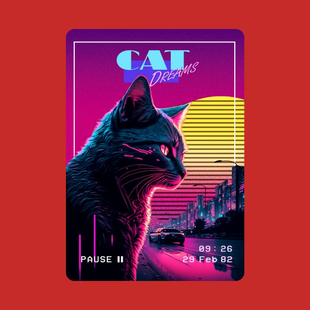 Synthwave Cat Dreams Neon by SimonSay