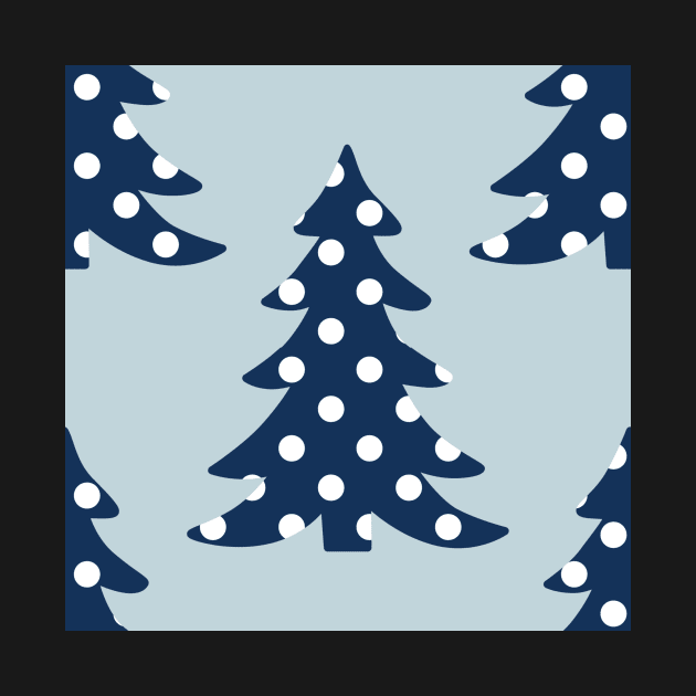 Blue christmas trees with white polka dots seamless repeat pattern by colorofmagic