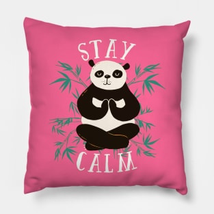 Stay Calm Positive Quote - Cute Panda Meditating Artwork Pillow