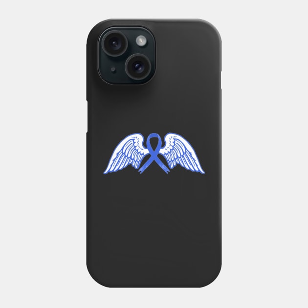 Dark Blue Awareness Ribbon with Angel Wings Phone Case by CaitlynConnor