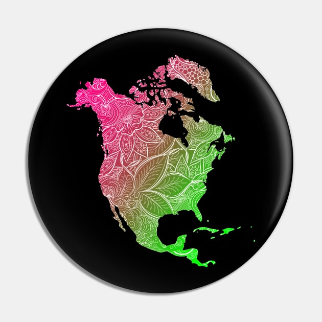 Colorful mandala art map of North America with text in pink and green Pin by Happy Citizen