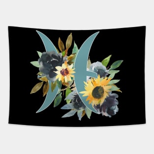 Pisces Horoscope Zodiac Blue Sunflower Design Tapestry