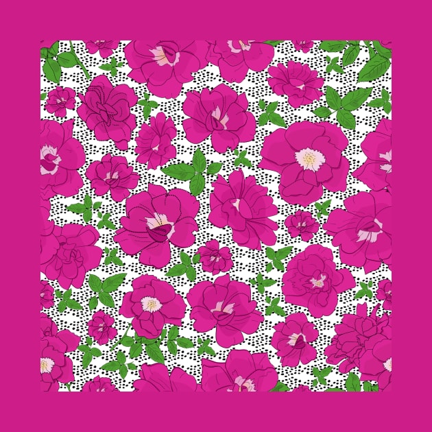 Retro Ramblin' Rose Pink and Green with Dots on White by ArtticArlo