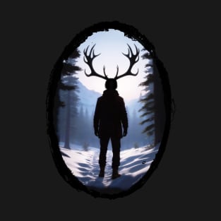 Will Graham with Antlers Wendigo Silhouette in the Snow T-Shirt