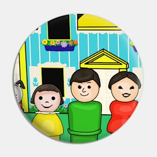 Brunette Family With Yellow House Pin