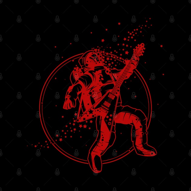 Astronaut Playing Guitar - Space Rock in Red by Jitterfly