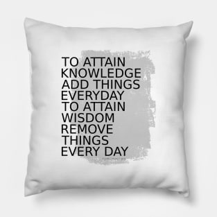 To attain knowledge, add things everyday. To attain wisdom, remove things every day Pillow