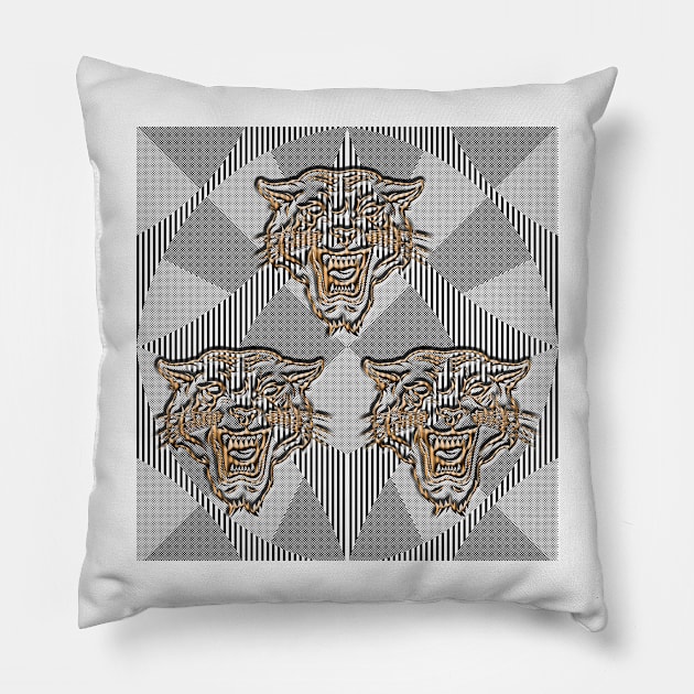 Optical Illusion Tiger Head Pillow by justrachna