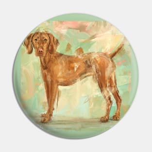 Grungy Painting of a Vizsla on Green Background Pin