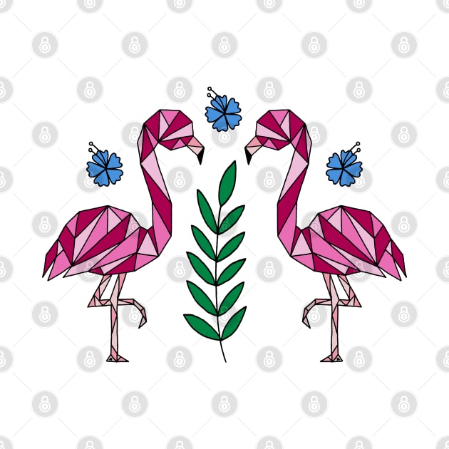 Geometric Flamingos and Hibiscus Flowers by HLeslie Design