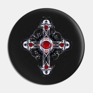 Silver Cross with Rubies Pin