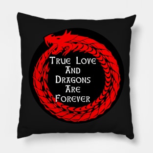 True Love And Dragons Are Forever Design, Romantic Round Circular Dragon Design, Created By The Digital Artist And Graphic Designer Chris McCabe Pillow