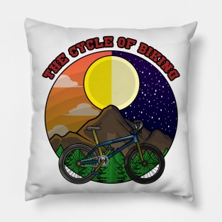 Mountain bike with Trees in Mountains at Day and Night Pillow