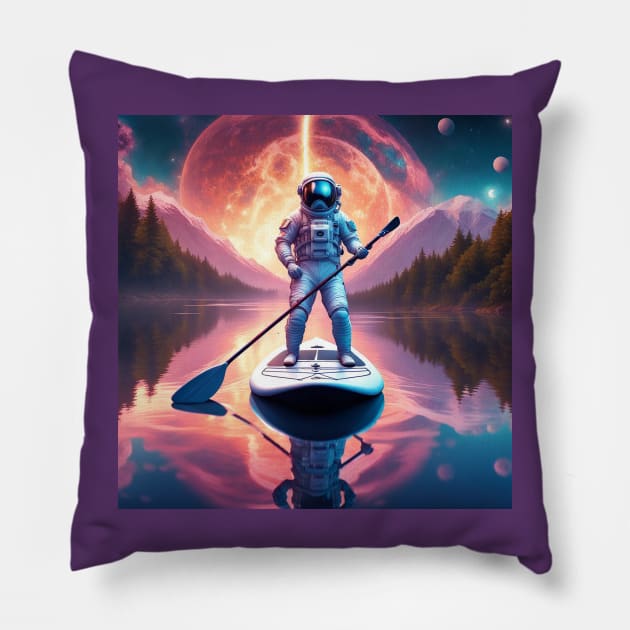 Astro Stand Up Paddle Boarding Pillow by James Flamingo