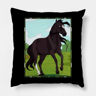 Black Beauty Stained Glass Art Pillow