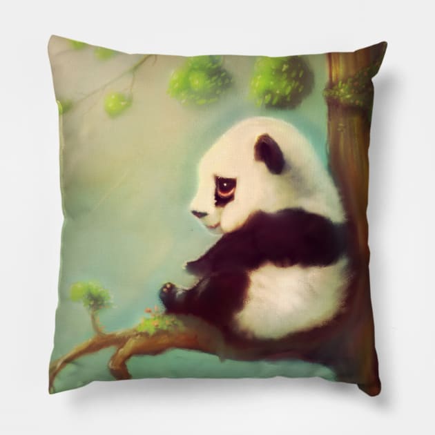 Sad panda Pillow by Artofokan