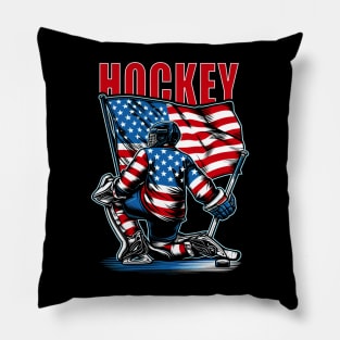 Hockey Ice Hockey Patriotic USA Flag Gift Player Pillow