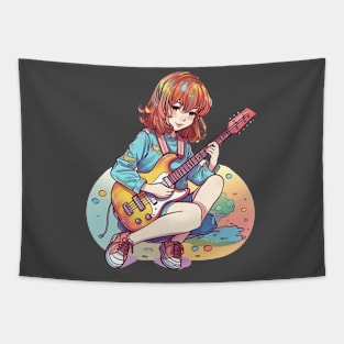 A girl playing her favourite guitar Tapestry