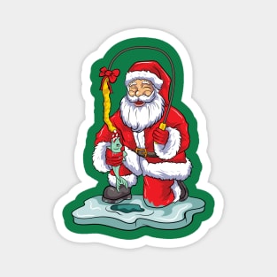 Ice Fishing Santa Claus Fisherman Christmas Winter Magnet