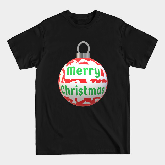 Disover Christmas Tree Ornament with Merry Christmas, Abstract Red and White Peppermint Candy Cane Pattern, and Green Letters - Christmas Ornaments - T-Shirt