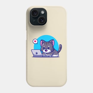 Cute Cat Working On Laptop Cartoon Phone Case