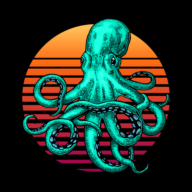 Retro Vintage Sunrise Octopus by anubis1986