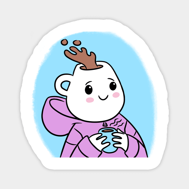 Cute mug head girl with a coffee mug on her hand Magnet by CintiaSand