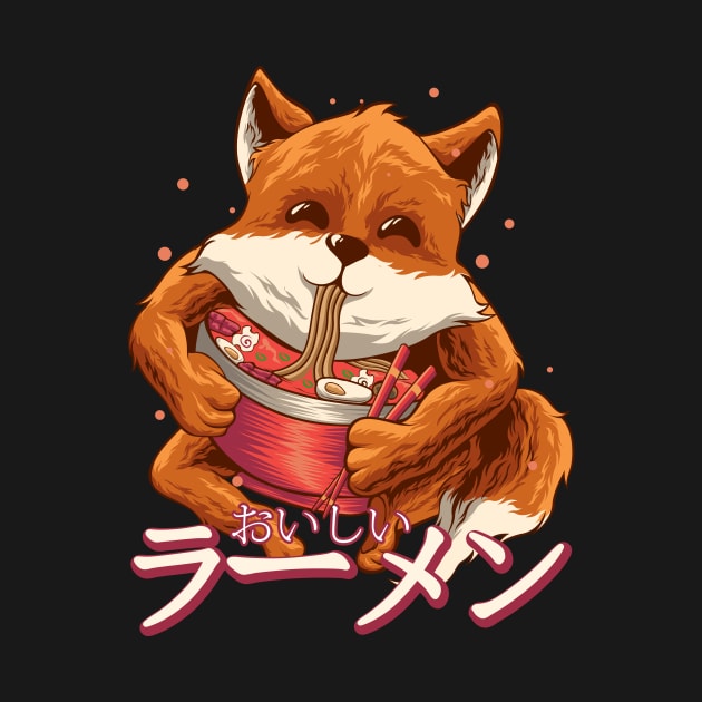 Fox Eating Ramen Ramen Noodle Lovers Fox Themed Gift by playingtheangel