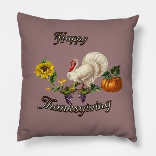 Happy Thanksgiving, with cute turkey, flowers and fruit Pillow