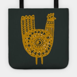 Folk Art Chicken in Gold and Black Tote