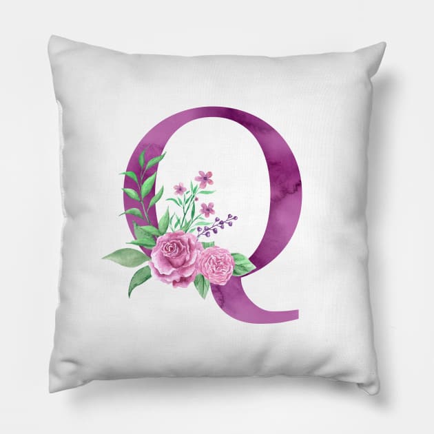 Floral Monogram Q Beautiful Rose Bouquet Pillow by floralmonogram