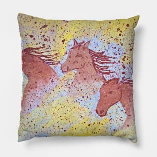 Three horses runing in the desert. Handmade painting. Pillow