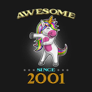 Awesome Since 2001 T Shirt Cute Unicorn Floss Birthday Gift T-Shirt