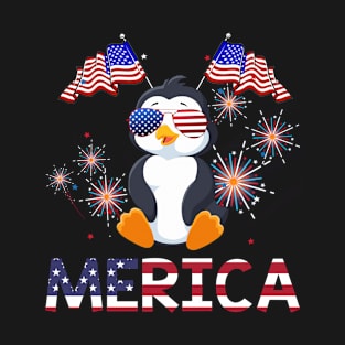 Merica Penguin Usa American Flag Independence T-Shirt