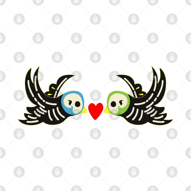 Cute Skeleton Birds Couple Day Of The Dead Retro Vintage For Great Gift by SILVER01