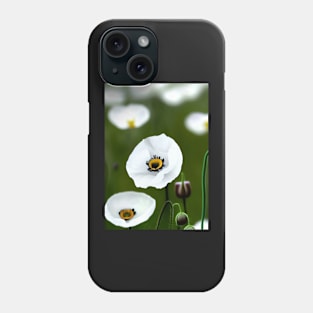 STYLISH WHITE POPPY LIGHT GREEN BACKGROUND Phone Case